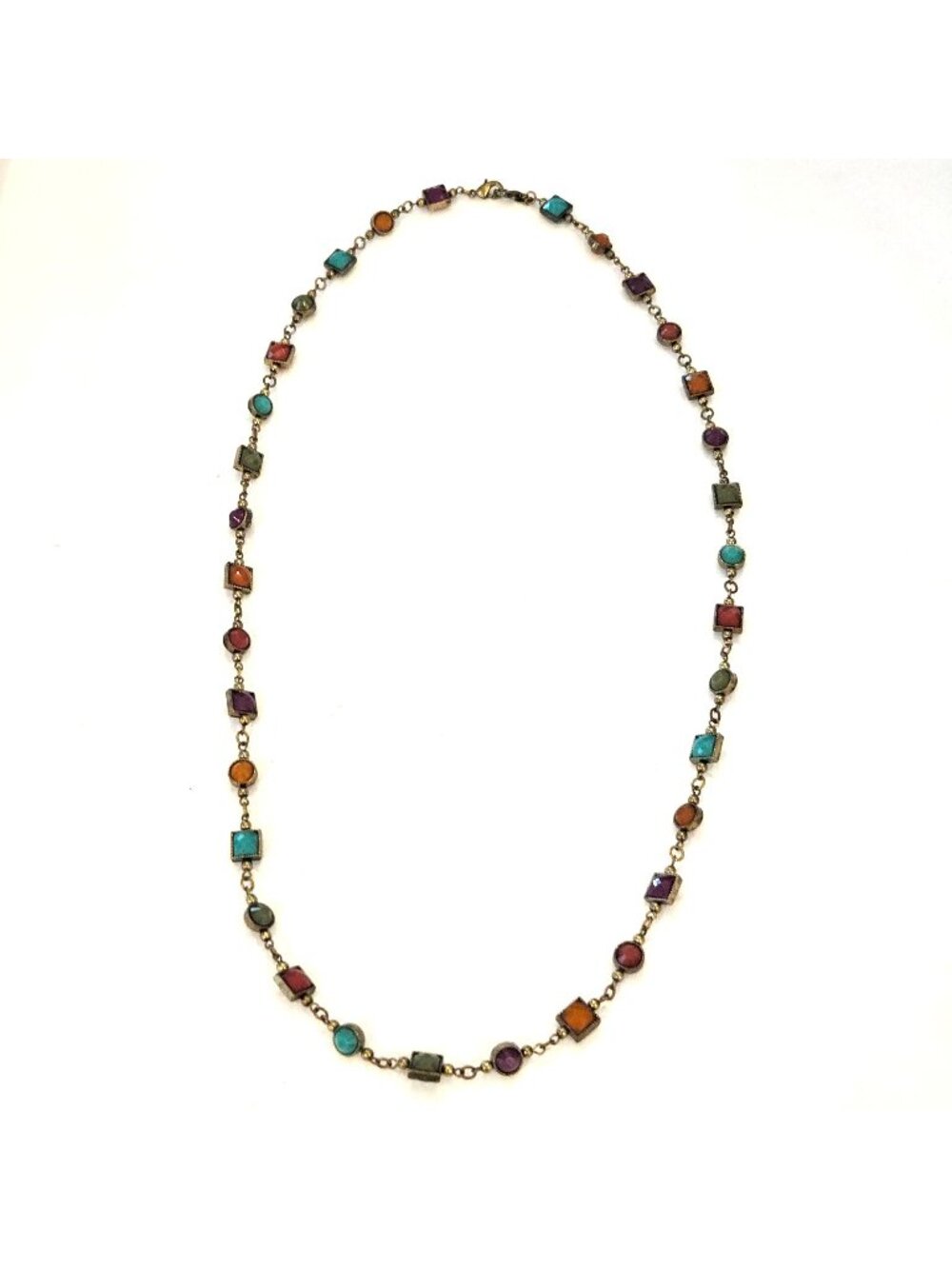 Premier Designs Jewelry Chiclet Long Layering 40" Gold Tone Jeweled Necklace